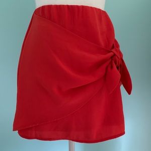 Red wrap mini skirt